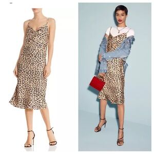 BARDOT Leopard Print Slip Satin Strappy Midi Dress size 6 Small